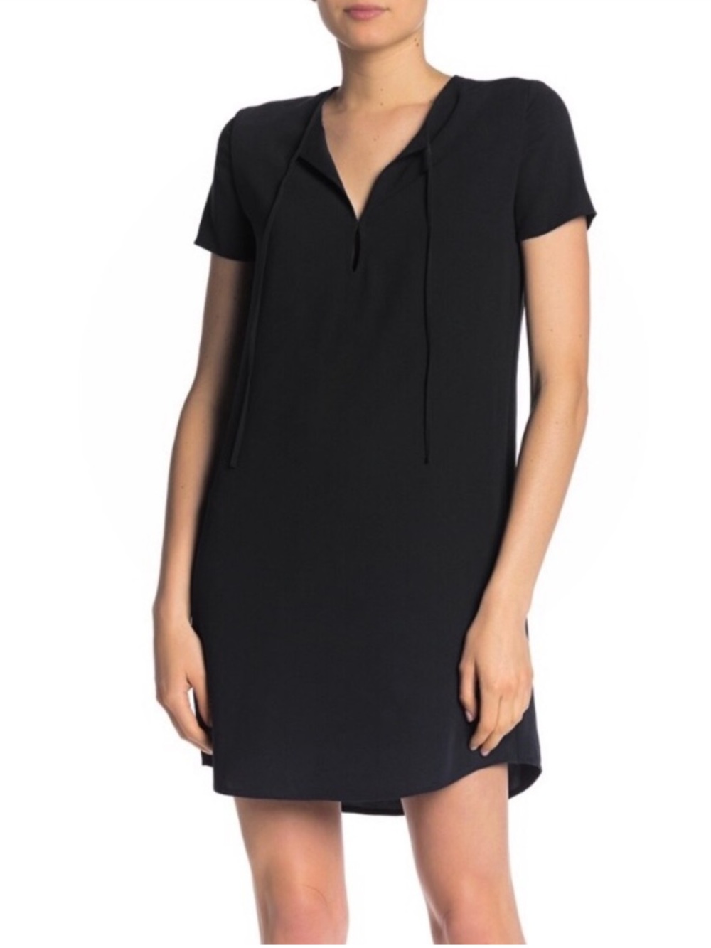 Theory Antazie DT Drapey Crepe Short Sleeve Shift Dress, Black | Size 6